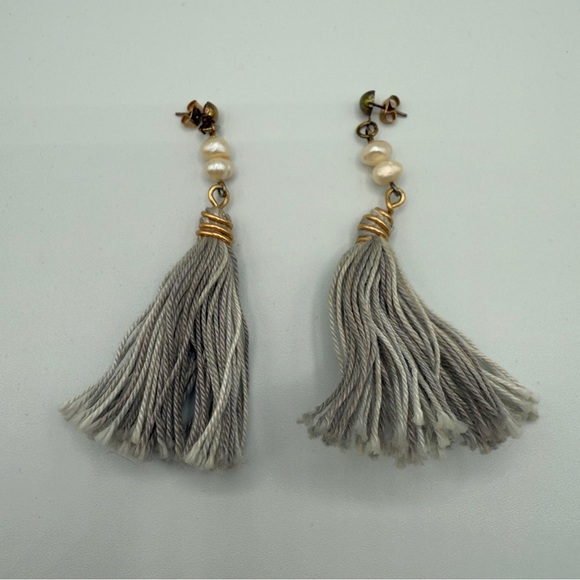 Genuine Pearl and Grey Tassel Earrings - Picture 10 of 12